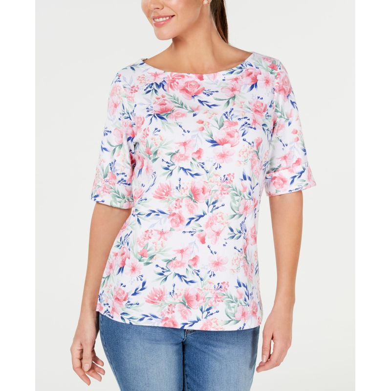 Karen Scott Spring Oasis Boat Neck Top
